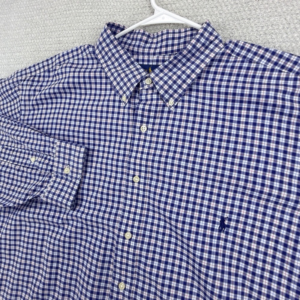 Ralph Lauren Shirt Mens 3XB Big Tall Blue Plaid Cotton Stretch Button Down